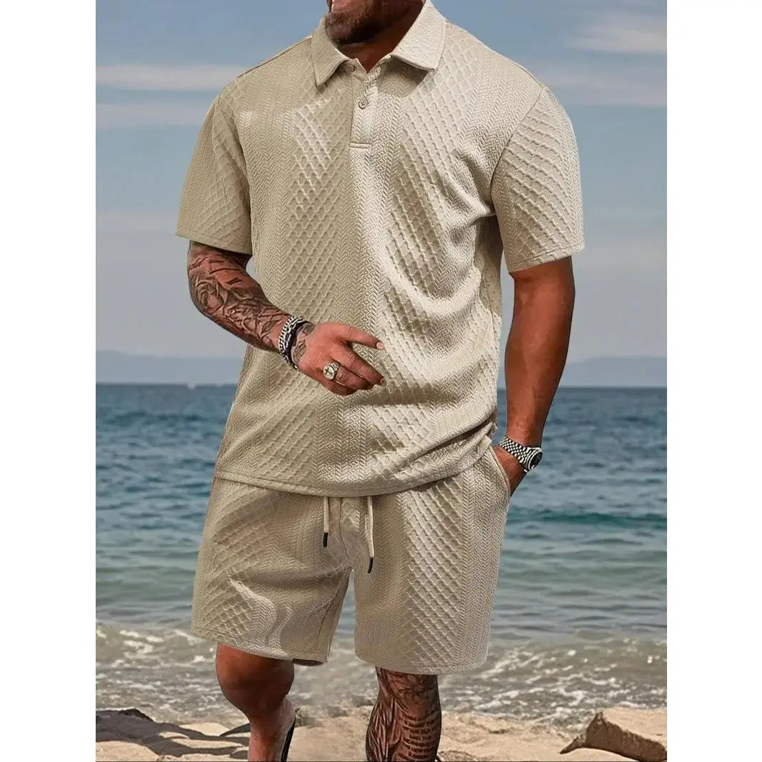 Men’s Casual Polo Shirt & Drawstring Shorts Set