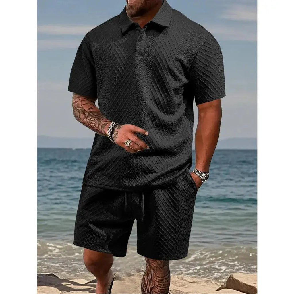 Men’s Casual Polo Shirt & Drawstring Shorts Set