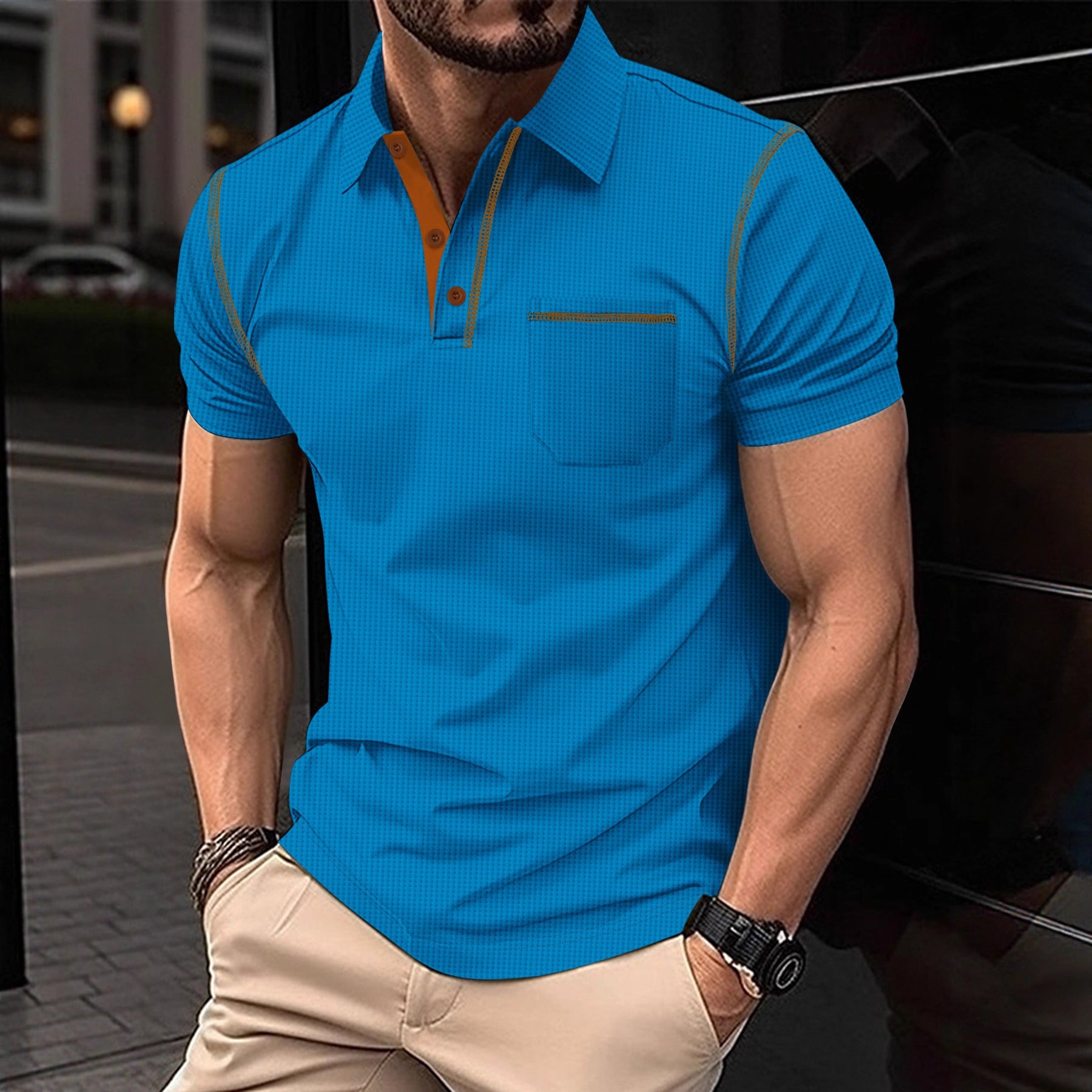 Men's Short-sleeved Color-blocked Polo Shirt