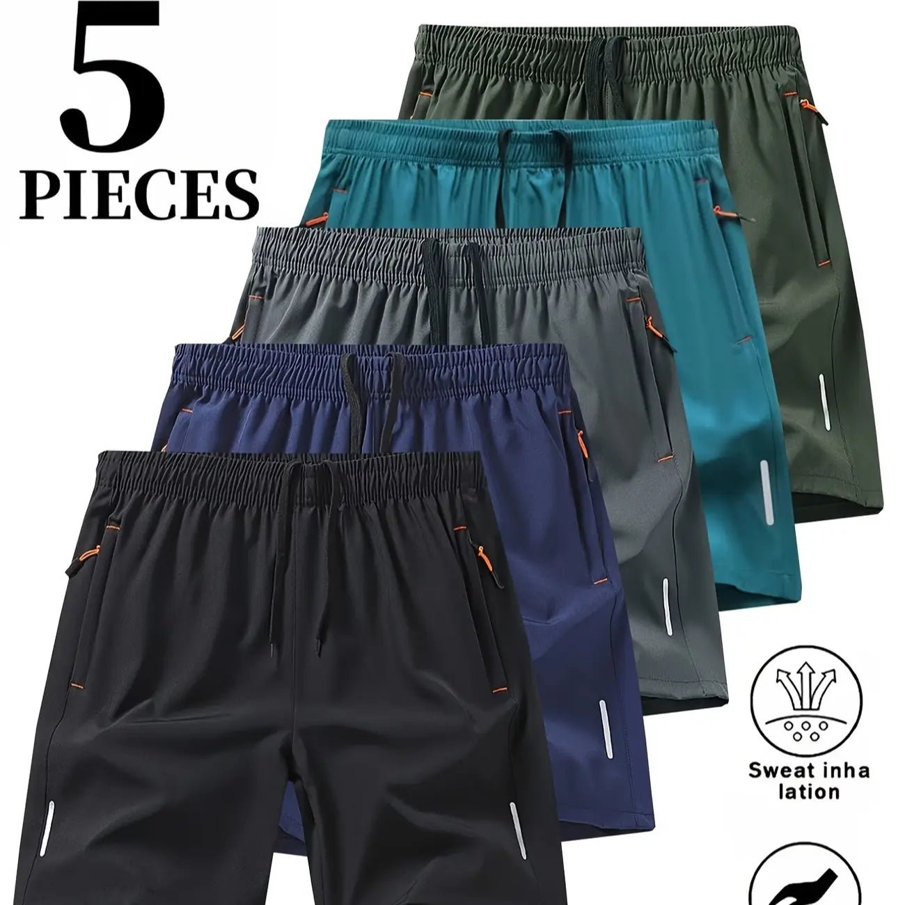 Men’s 5-Pack FlexFit Active Shorts – Stretch, Quick-Dry & Zip Pockets