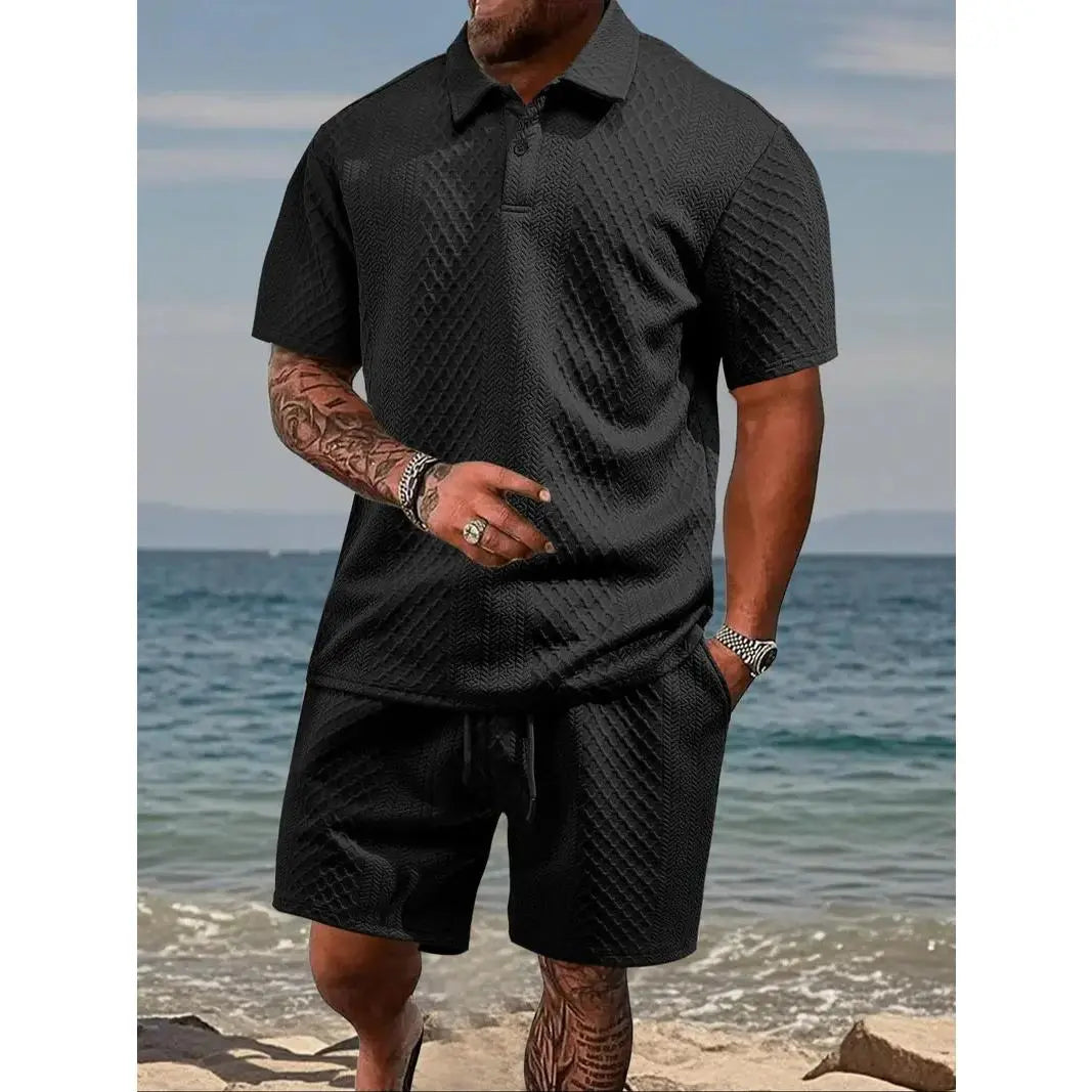 Men’s Casual Polo Shirt & Drawstring Shorts Set