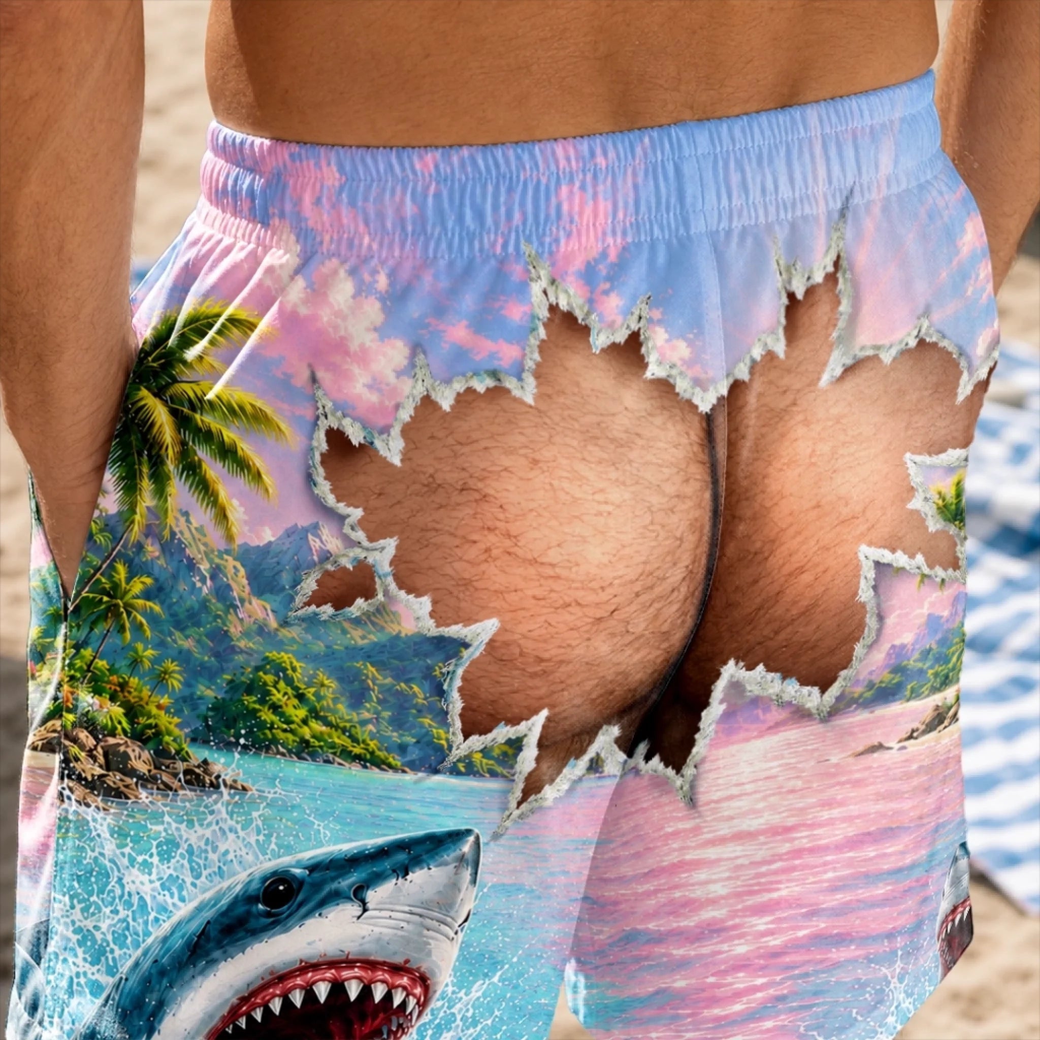 Funny Men Swim Trunks Novelty Optical Illusion Swim Shorts Funny Novelty Party Board Shorts Gift for Husband Boyfriend