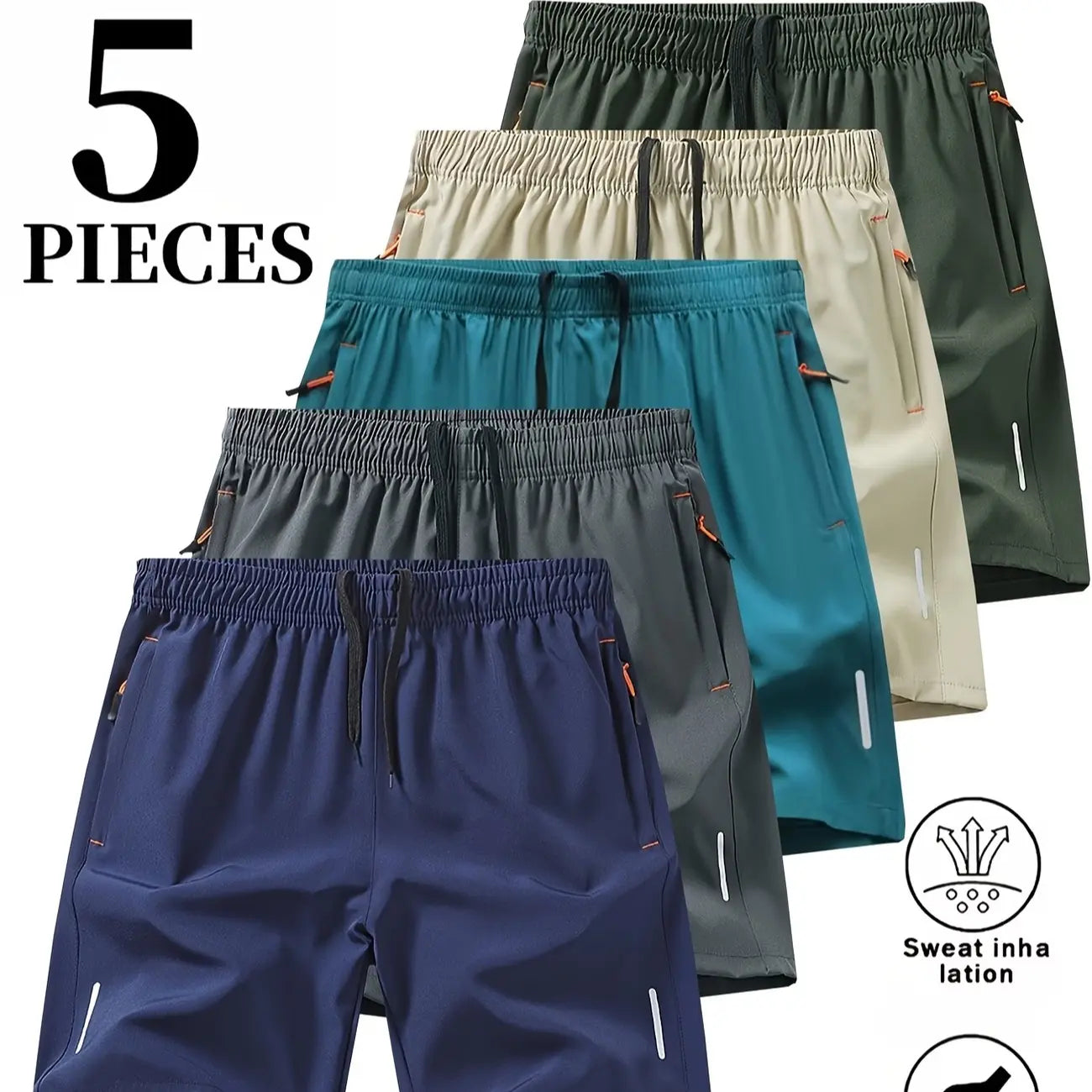 Men’s 5-Pack FlexFit Active Shorts – Stretch, Quick-Dry & Zip Pockets