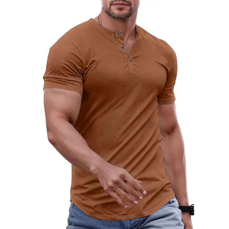 Men's Slim Fit Henley Shirt - Gym & Casual Wear