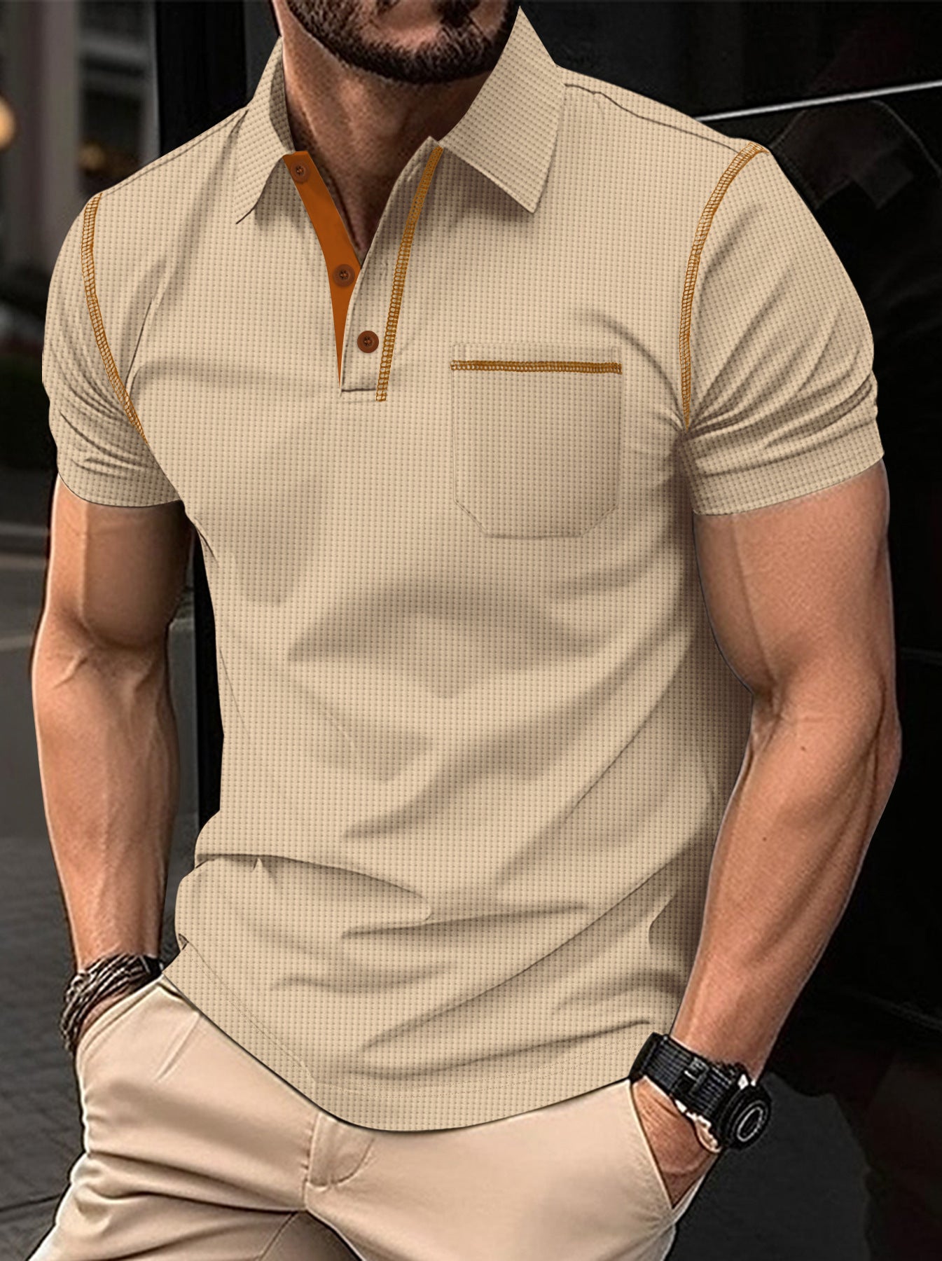 Men's Short-sleeved Color-blocked Polo Shirt
