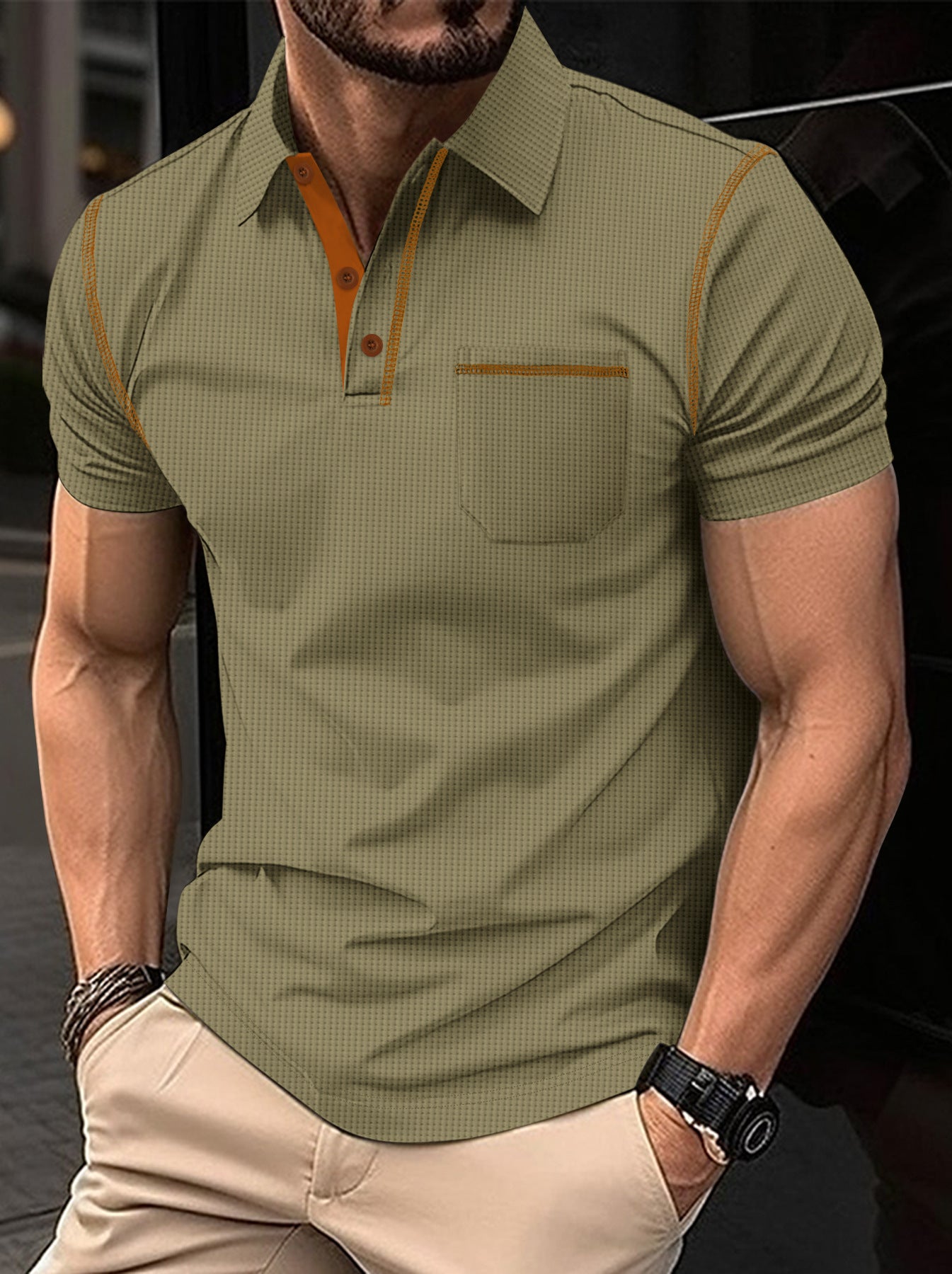 Men's Short-sleeved Color-blocked Polo Shirt