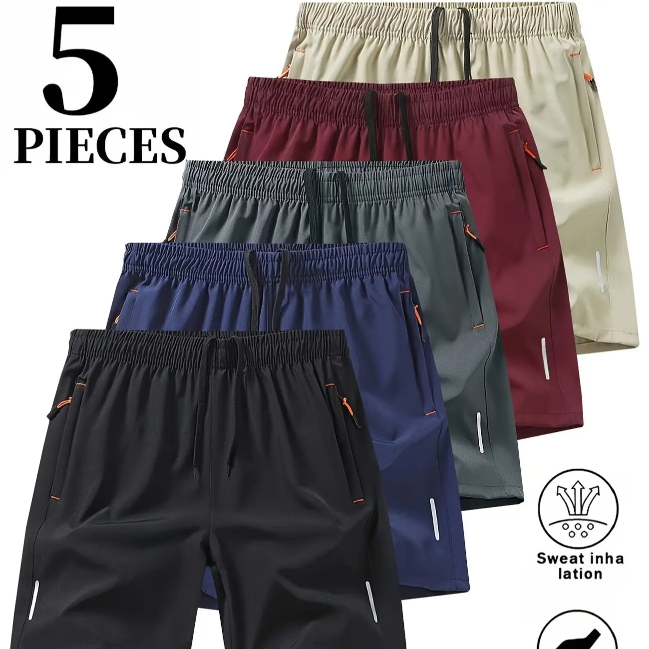 Men’s 5-Pack FlexFit Active Shorts – Stretch, Quick-Dry & Zip Pockets