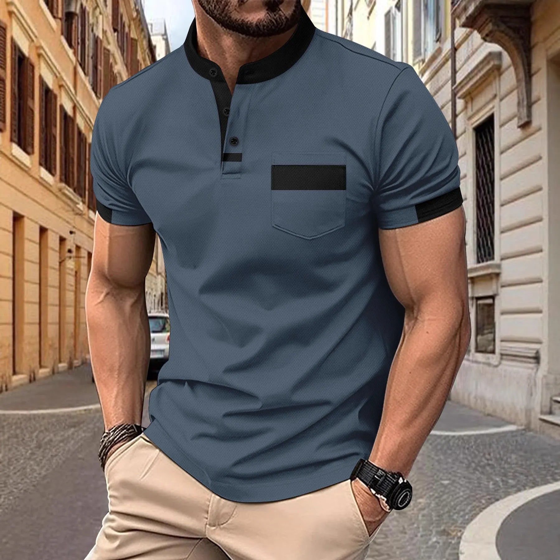 Casual Simple Basic Mass-market Button-down Polo Shirt with Collar