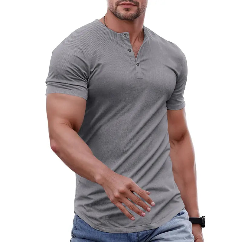Men's Slim Fit Henley Shirt - Gym & Casual Wear