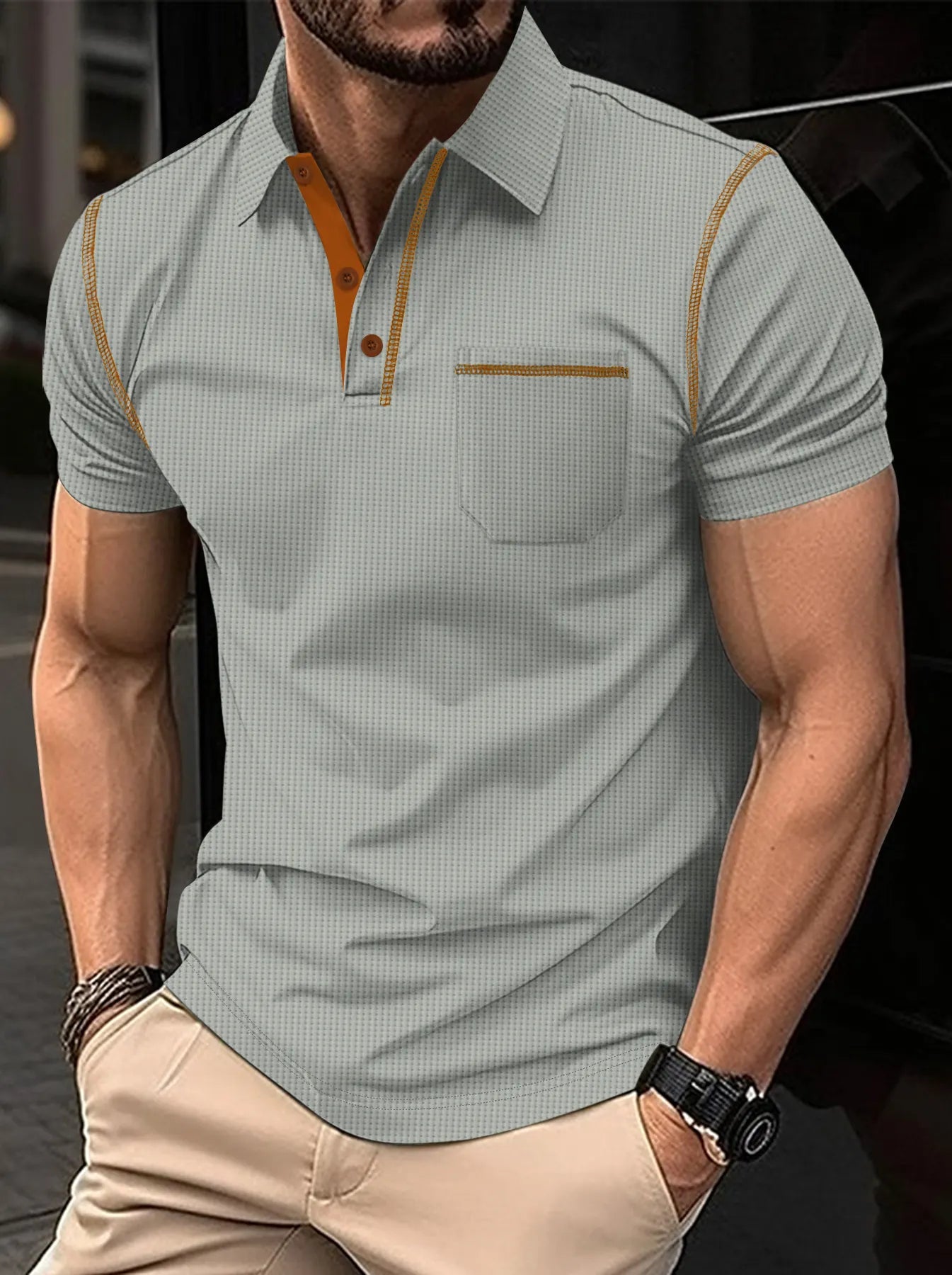 Men's Short-sleeved Color-blocked Polo Shirt