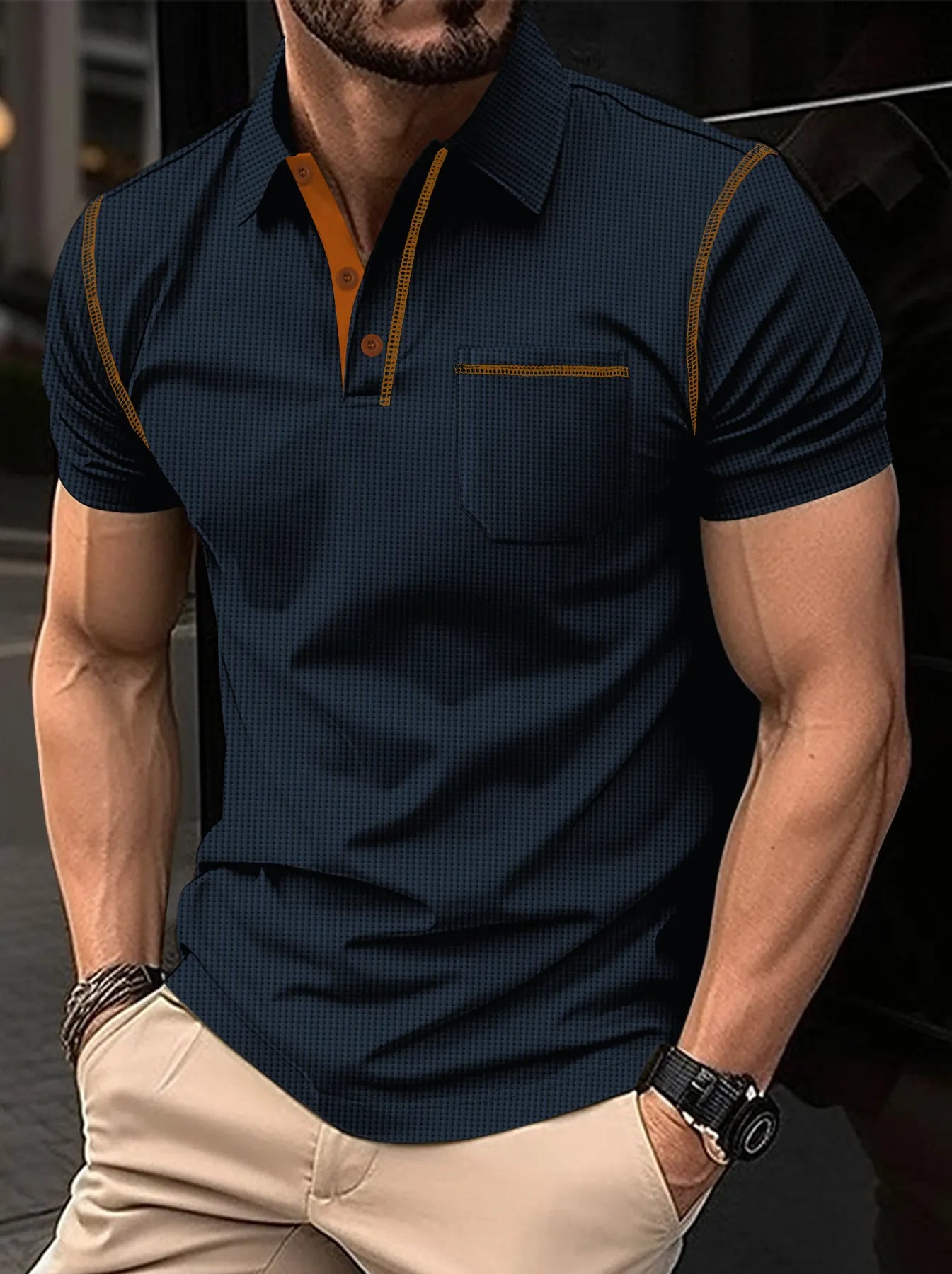 Men's Short-sleeved Color-blocked Polo Shirt