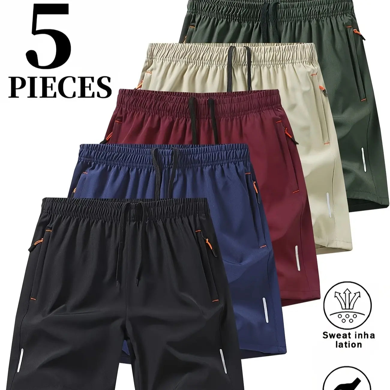 Men’s 5-Pack FlexFit Active Shorts – Stretch, Quick-Dry & Zip Pockets
