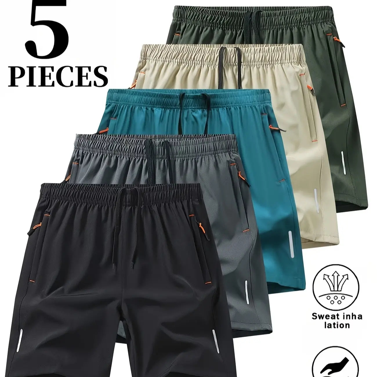 Men’s 5-Pack FlexFit Active Shorts – Stretch, Quick-Dry & Zip Pockets