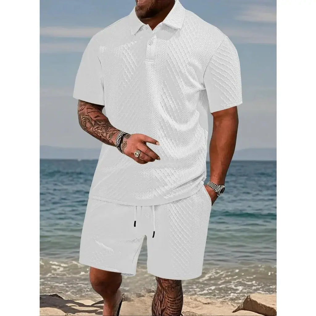 Men’s Casual Polo Shirt & Drawstring Shorts Set