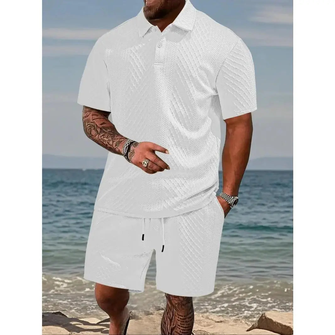 Men’s Casual Polo Shirt & Drawstring Shorts Set