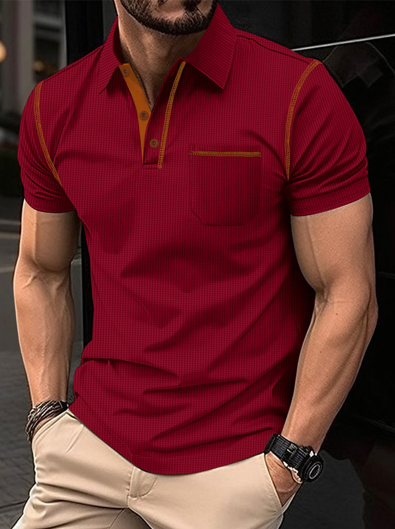 Men's Short-sleeved Color-blocked Polo Shirt
