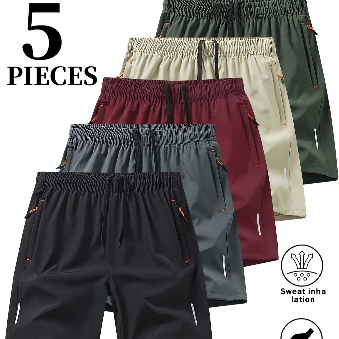 Men’s 5-Pack FlexFit Active Shorts – Stretch, Quick-Dry & Zip Pockets