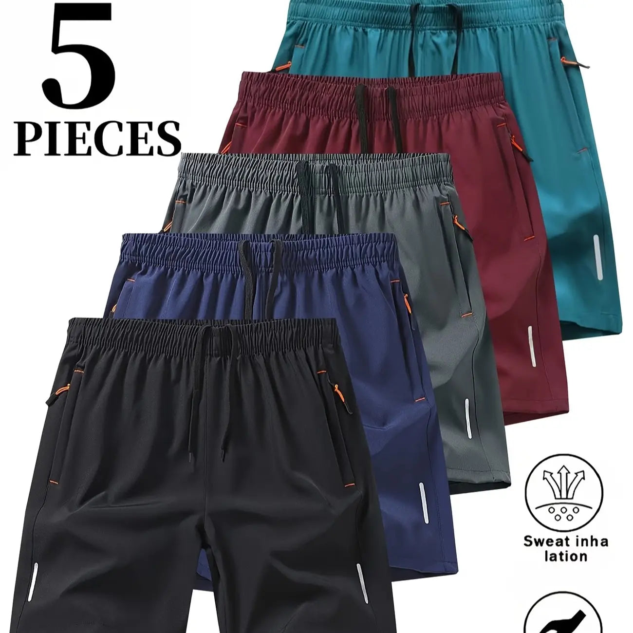 Men’s 5-Pack FlexFit Active Shorts – Stretch, Quick-Dry & Zip Pockets