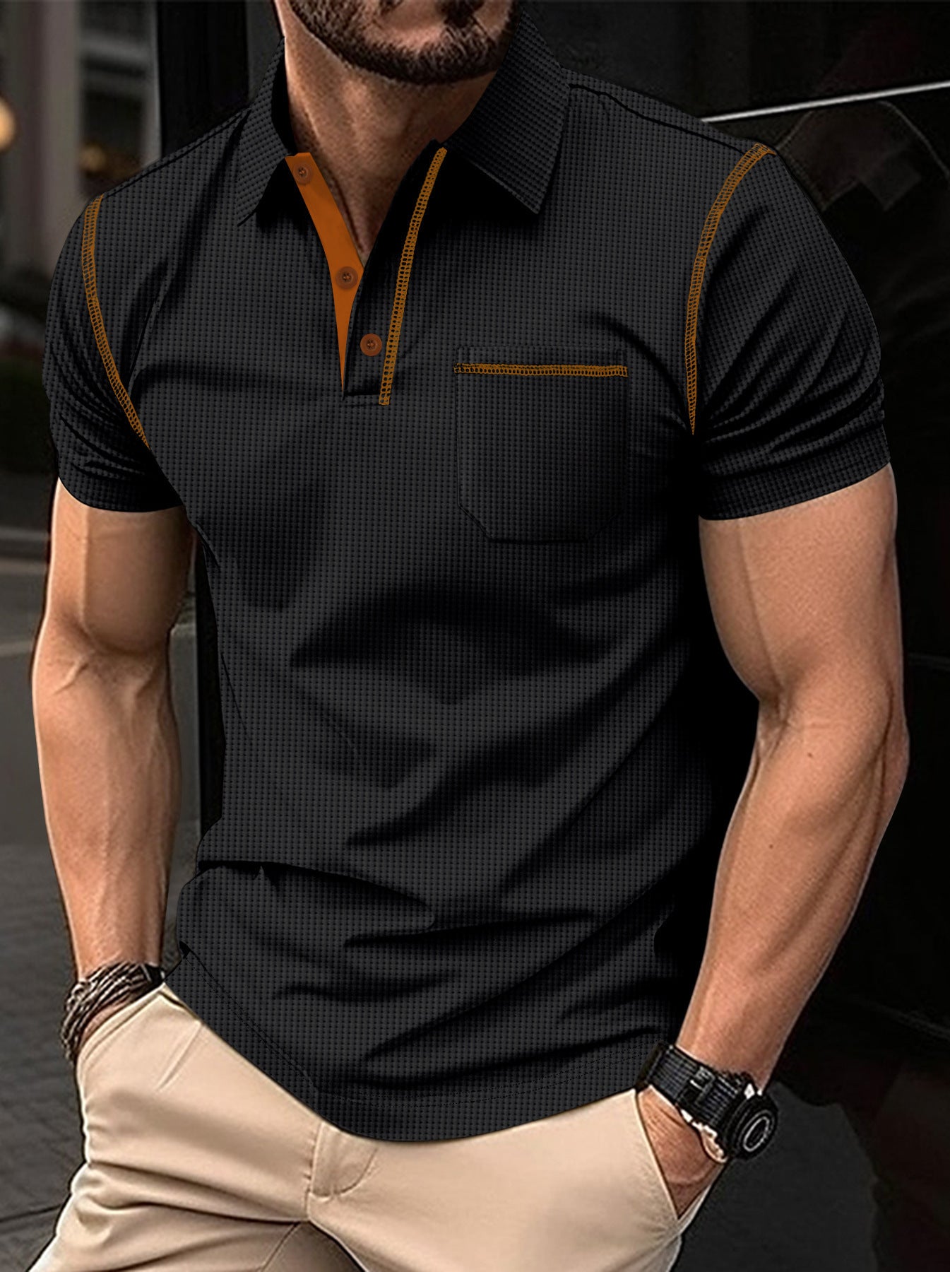 Men's Short-sleeved Color-blocked Polo Shirt