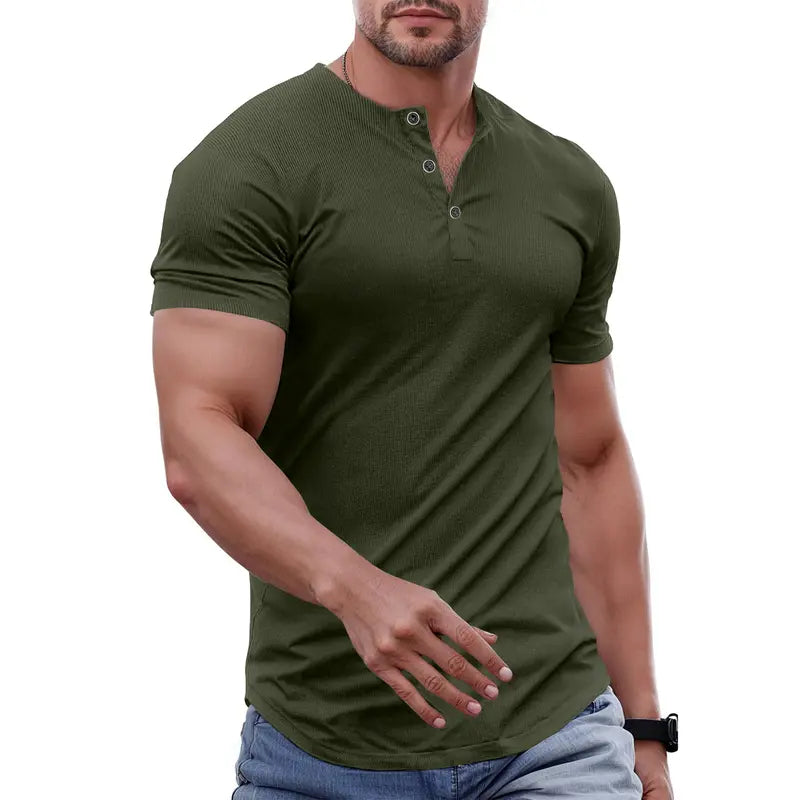 Men's Slim Fit Henley Shirt - Gym & Casual Wear