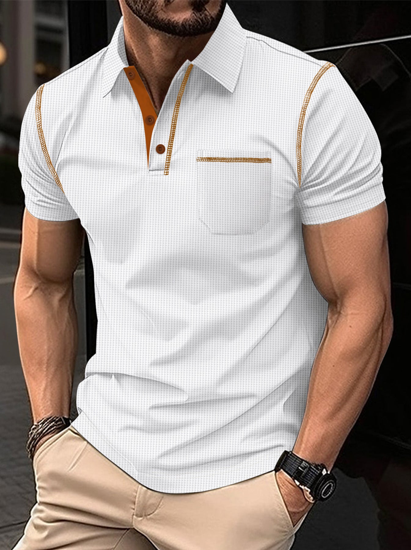 Men's Short-sleeved Color-blocked Polo Shirt