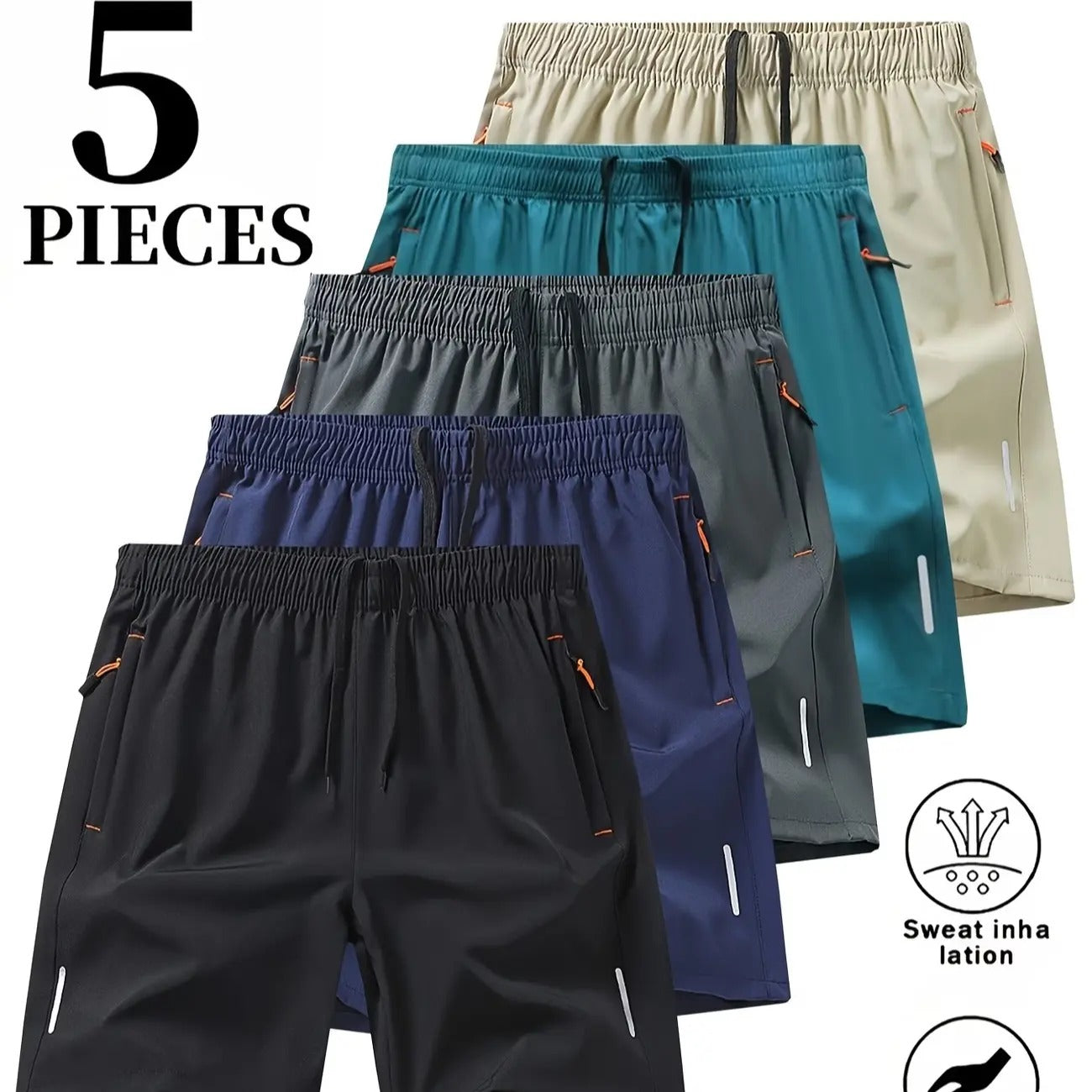 Men’s 5-Pack FlexFit Active Shorts – Stretch, Quick-Dry & Zip Pockets