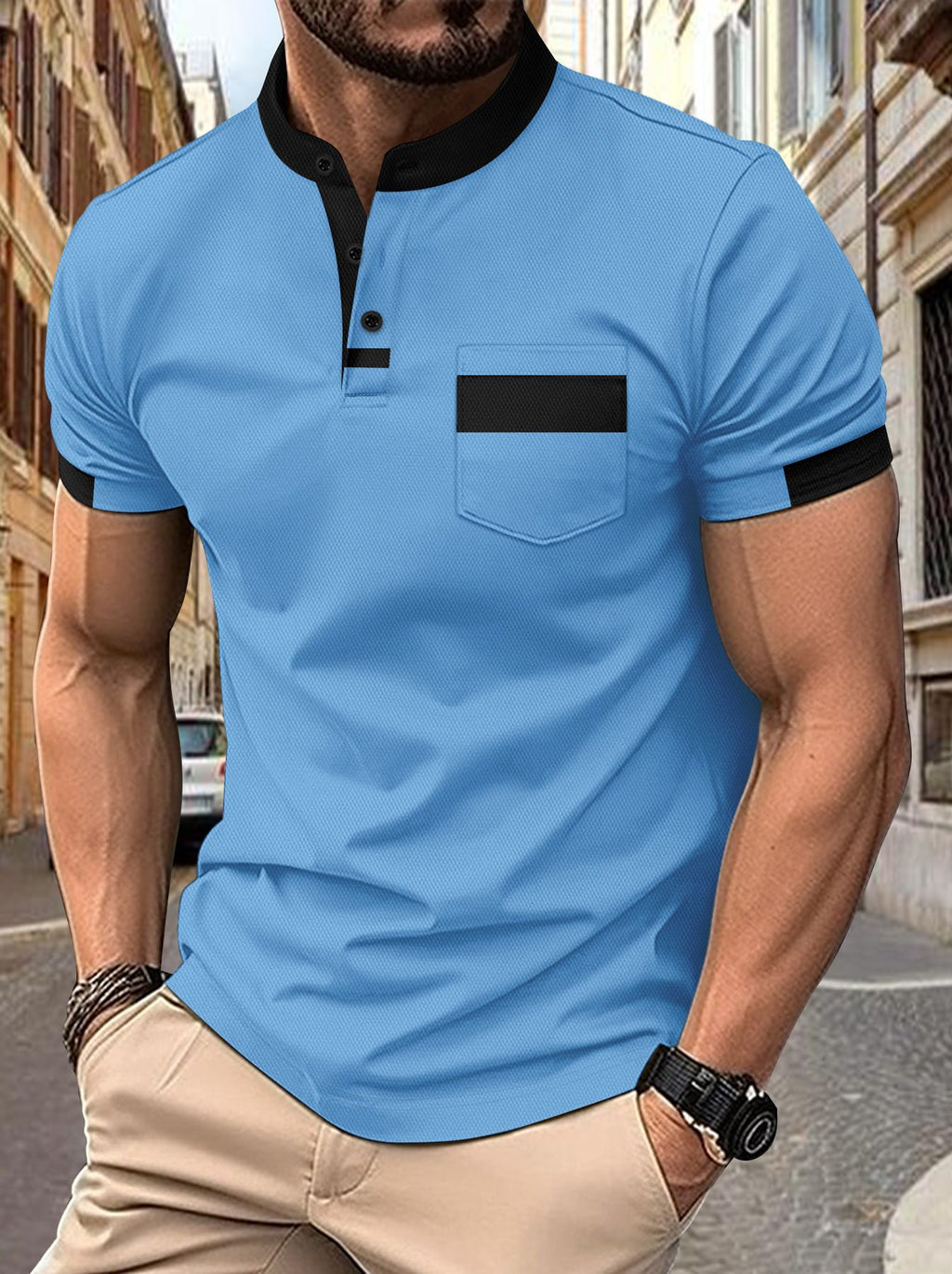 Casual Simple Basic Mass-market Button-down Polo Shirt with Collar