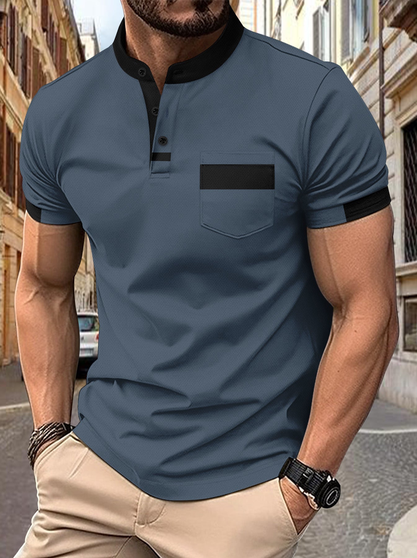 Casual Simple Basic Mass-market Button-down Polo Shirt with Collar