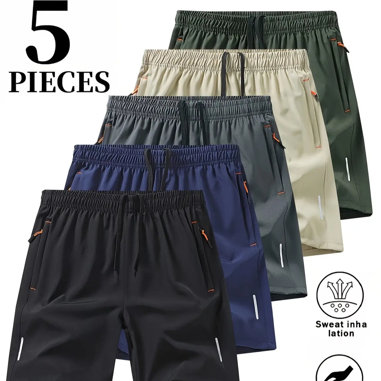 Men’s 5-Pack FlexFit Active Shorts – Stretch, Quick-Dry & Zip Pockets